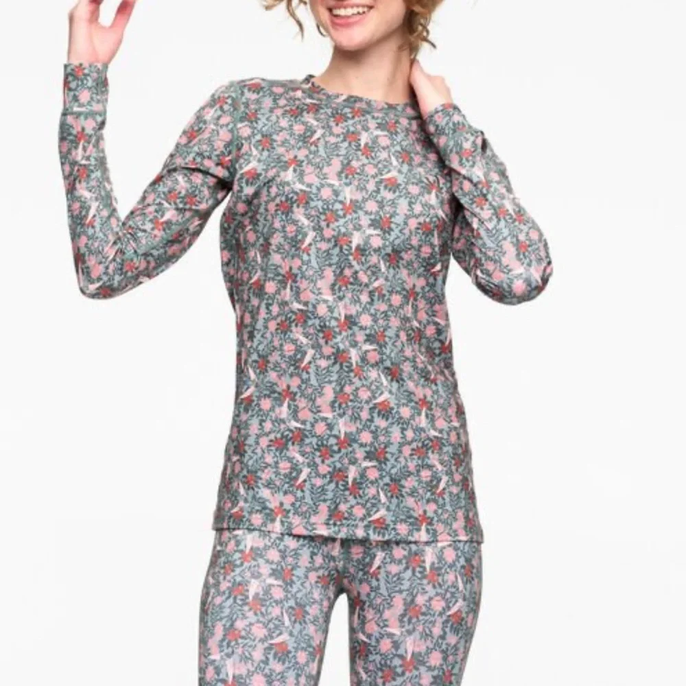 Kari Traa Floral Fryd Baselayer Top & Leggings Pink Green lightweight base layer - Picture 1 of 11
